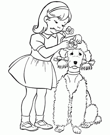 Bossy Girl and Her Dog Coloring Page | Animal pages of ...