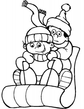 print sledding on snow winter coloring pages