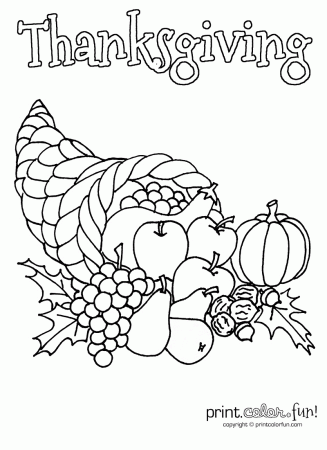 Thanksgiving cornucopia coloring page - Print. Color. Fun!