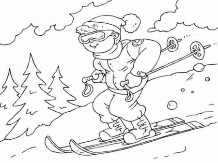 Skiing Together Winter Coloring Pages | Winter Coloring pages of ...