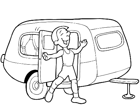 Camper Coloring Page | Guy With Camper Trailer