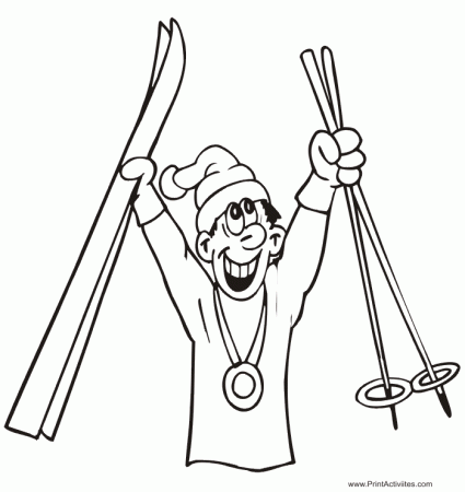 Winter Olympics Coloring Page Skiing Medal Winner