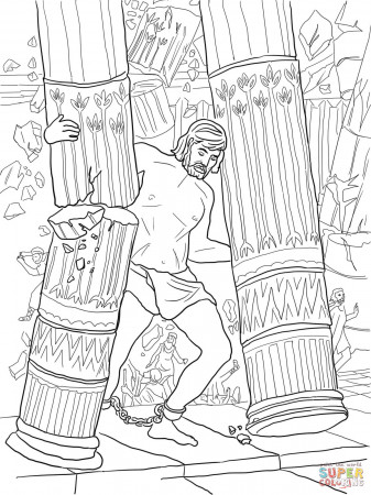 Samson Pushing Down Pillars coloring page | Free Printable ...