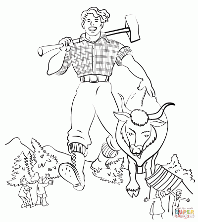 Paul Bunyan and Babe the Blue Ox coloring page | Free Printable ...
