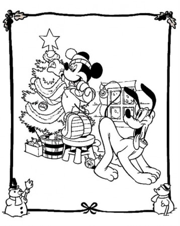 Donald And Mickey By Christmas Tree Disney Coloring Page 