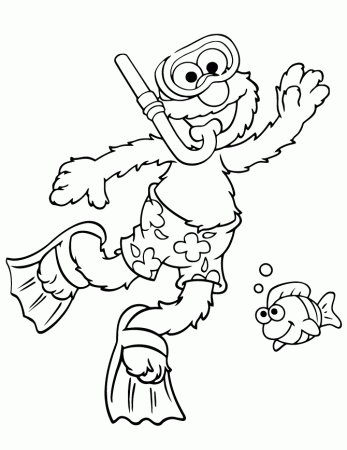 Elmo Goes Snorkeling In Summer Season Coloring Page | Free 
