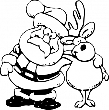 Santa and Reindeer Coloring Page - Openclipart
