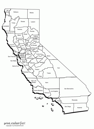 California map: Counties coloring page - Print. Color. Fun!