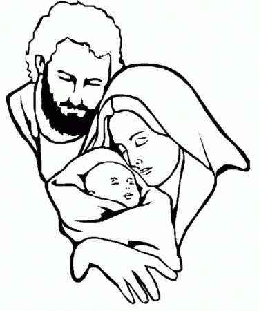 Mary And Joseph Cuddle Jesus Coloring Pages - Christmas Coloring 