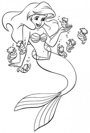 Ariel and Small Friends Coloring Page | Kids Coloring Page