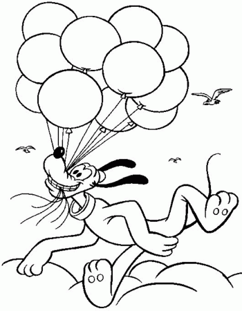 Pluto Coloring Pages Flying With Balloons | Cartoon Coloring pages ...