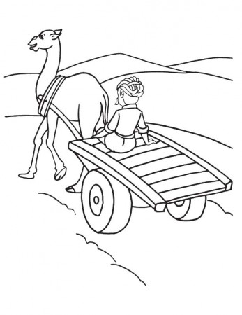 Camel cart in desert coloring page | Download Free Camel cart in desert coloring  page for kids | Best Coloring Pages