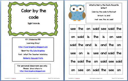 Sight words: Color by code (Freebie!) |