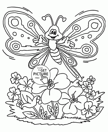 Cute Spring Butterfly coloring page for kids, seasons coloring ...