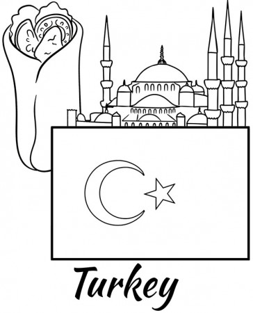 Turkey flag and kebab coloring sheet for children