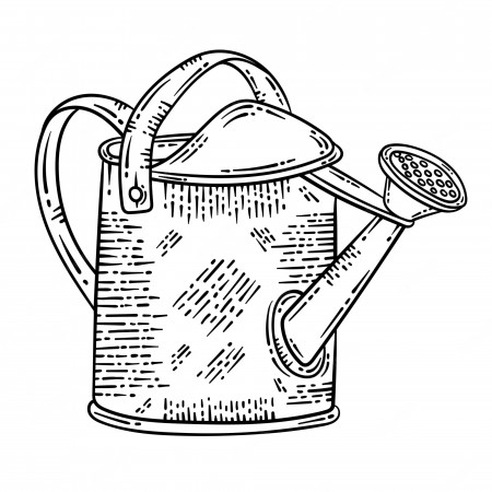 Premium Vector | Watering can spring coloring page for adults