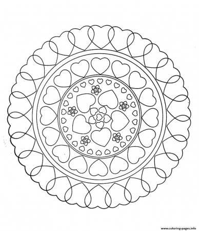 Print free mandala to color hearts love Coloring pages