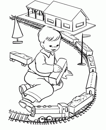 Baby With Train Coloring Page | Kids Coloring Page