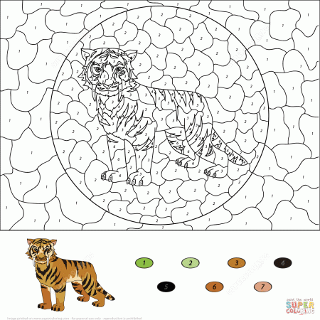 Saber Toothed Tiger Color by Number coloring page | Free Printable ...