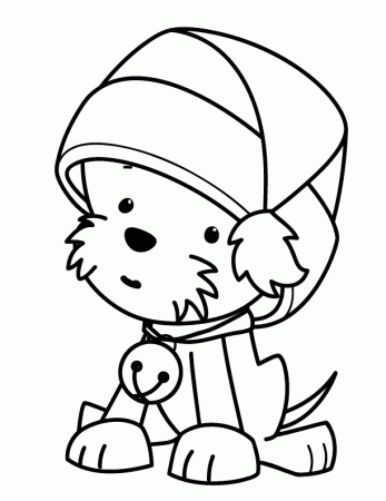 Dog In A Santa Hat Coloring Pages