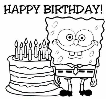Print Spongebob and Birth Day Cake Coloring Page : Download 