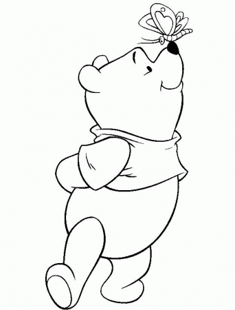 Disney Cartoon Pooh With Butterfly Color Page | Disney Coloring 