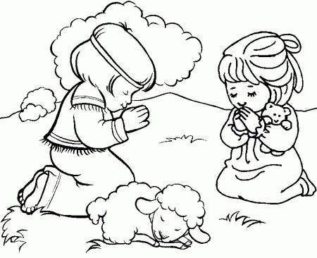 praying boy and girl Colouring Pages
