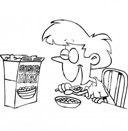 Online coloring pages cereal, Coloring page Boy eating cereal The food.