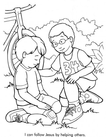 I Can Follow Jesus by Helping Others Coloring Page