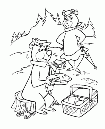 Yogi Bear Coloring Pages - Yogi eating from a picnic basket - Free ...