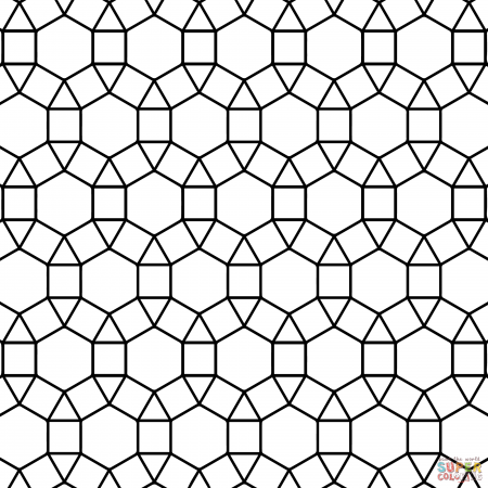Tessellation with Hexagon, Triangle and Square coloring page