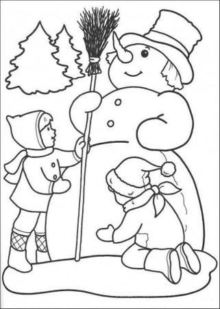 Download Winter Coloring Page Kids Are Making Snowman Or Print 