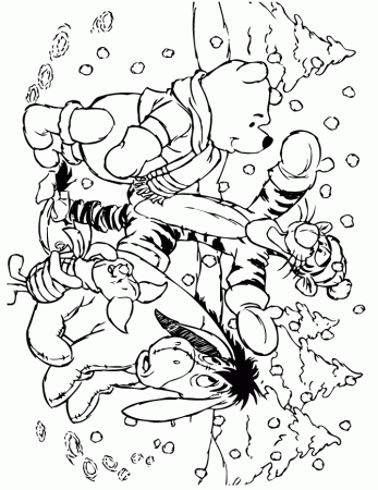 Winnie The Pooh And Friends X-mas In The Snow Coloring Page | Free 