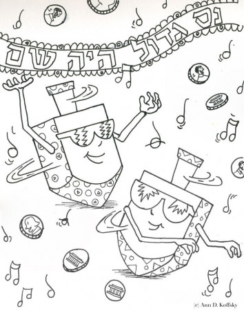 dreidels having some fun coloring page | Hanukkah