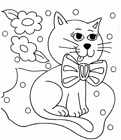 Cat With Bow Coloring Page | Kids Coloring Page
