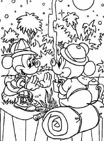 Mickey and Minnie Camping Coloring Page | Kids Coloring Page