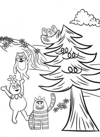 Brobee Foofa and Toodee Want to Save Baby Birds on Tree coloring page