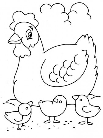 Hen with chickens coloring page for kids