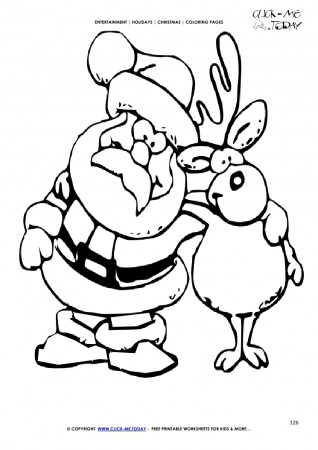 Color Santa Claus & Reindeer New Year's Coloring page - Christmas 126