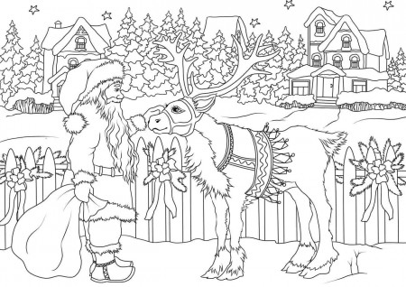 Christmas Santa and Reindeer for Adults Coloring Page - Free Printable Coloring  Pages for Kids