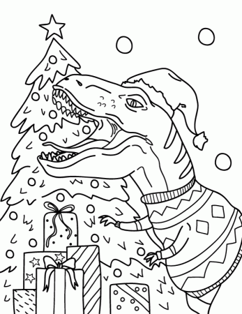 Printable Christmas Dinosaur Coloring Page