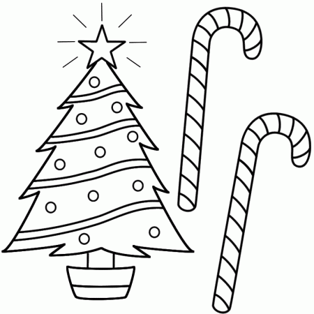 Christmas Tree with Candy Canes - Coloring Page (