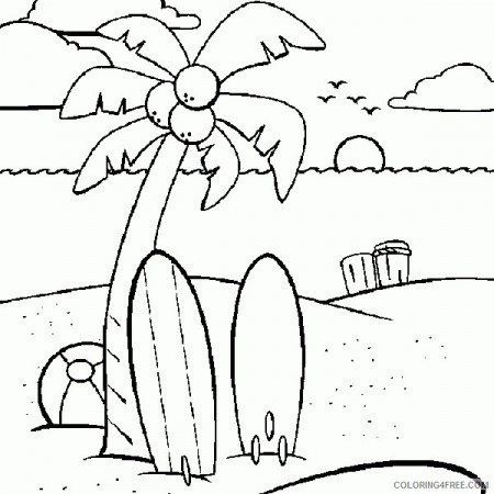 beach coloring pages surfboard sunset Coloring4free ...