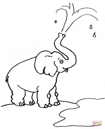 Elephant Blow Water Out of His Trunk coloring page | Free ...