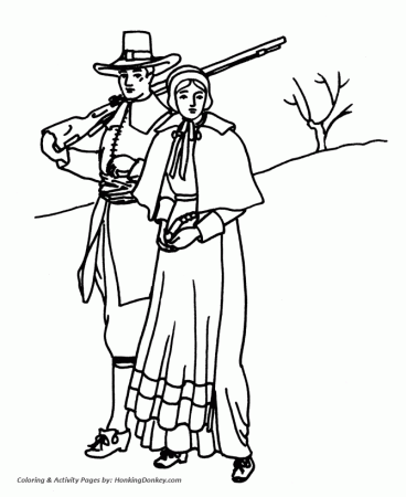 Thanksgiving Coloring Pages - John Alden and Priscilla Mullins 