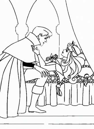The Prince Giving Aurora Flowers Sleeping Beauty Coloring Page 
