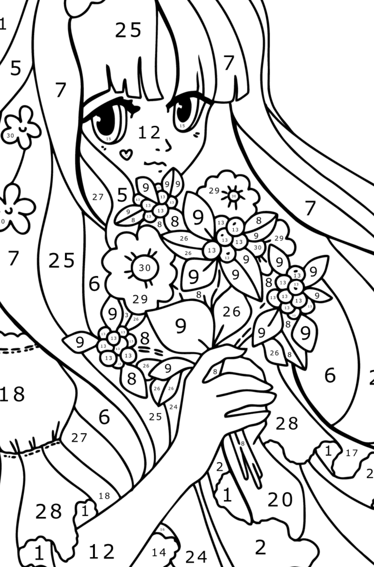 Japanese girl with long hair coloring page ♥ Printable for Free!
