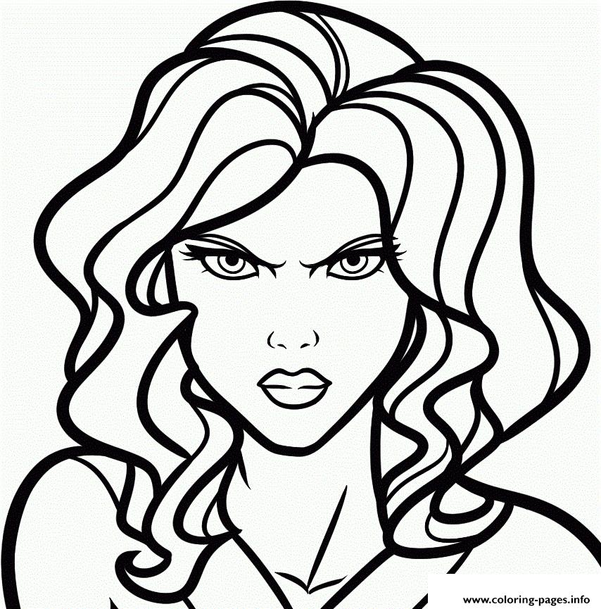 Black Widow Face Angry Girl Coloring Pages Printable