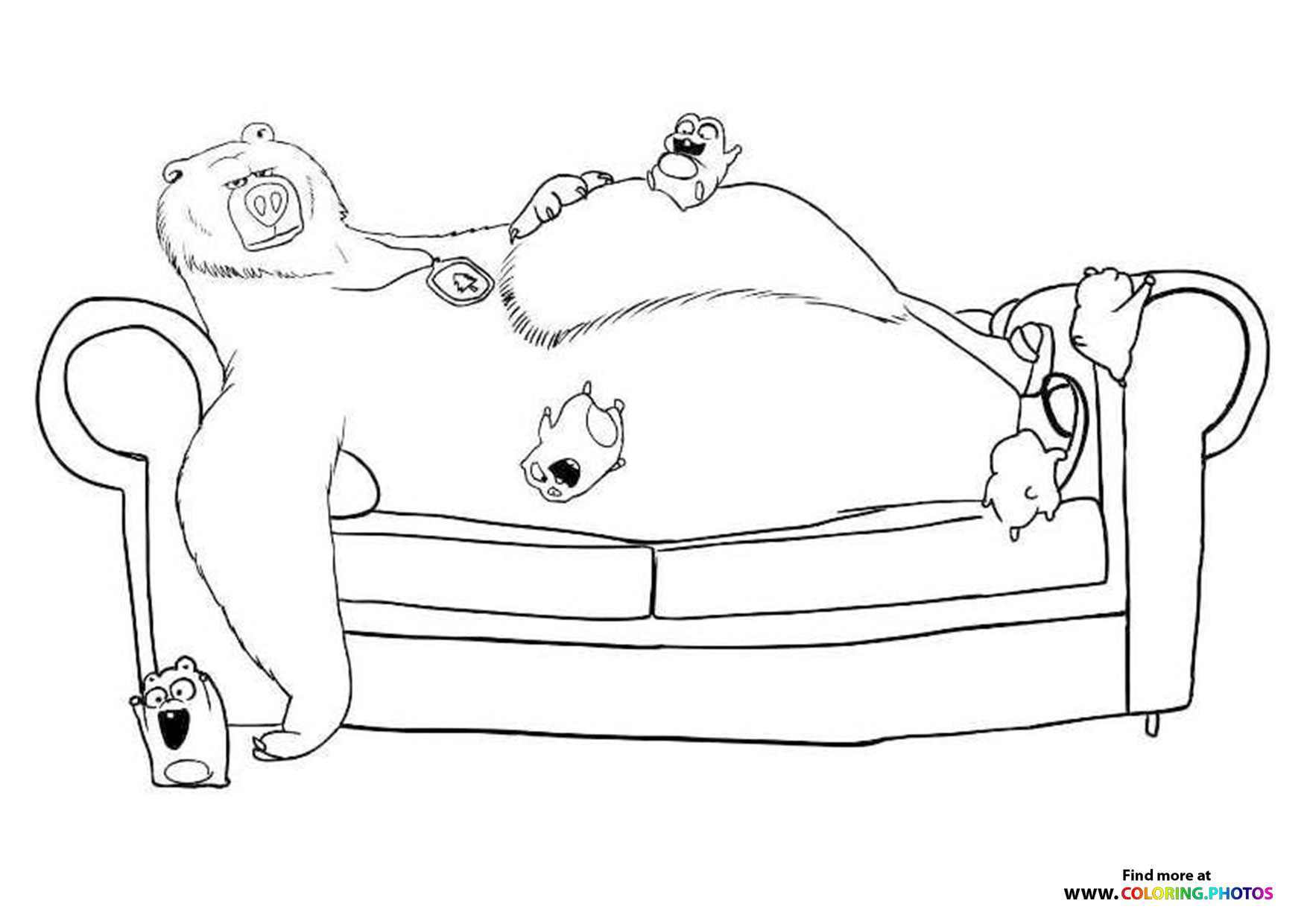 Grizzy on sofa with Lemmings - Coloring Pages for kids
