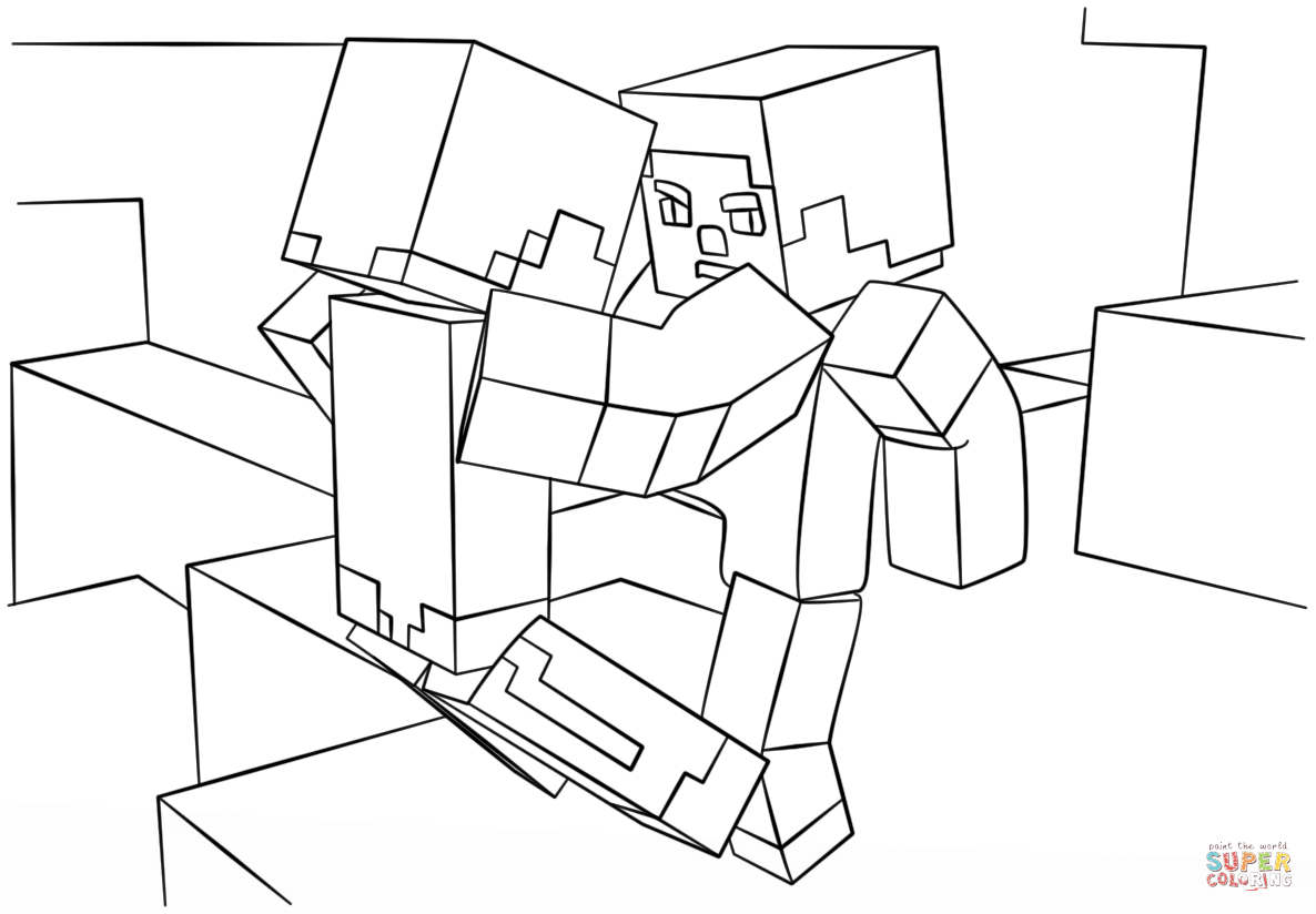 Minecraft Fight Scene coloring page | Free Printable Coloring Pages
